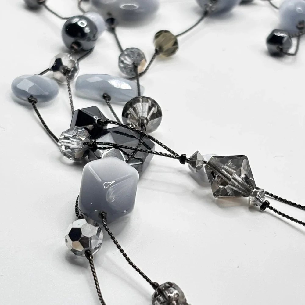 Fairy‎ Goth Beaded Long Double Strand Necklace Dabby Reid Grey Black Glass Resin